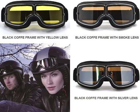 GALAXYLENSE Motorcycle Goggles Vintage Pilot Harley For Men Women Adult Riding With 3 Color Replacement Lenses in Saudi Arabia