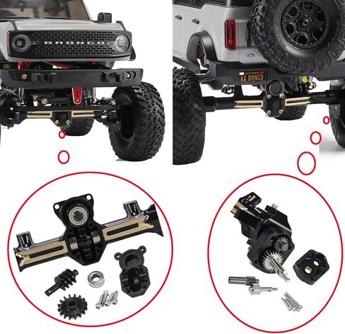 1/24 محوري SCX24 نحاسي أمامي وخلفي لمحور البوابة مع محاور عجلات سداسية وتروس فولاذية ومجموعة عمود القيادة لـ 1/24 RC الزاحف المحوري SCX24 Deadbolt C10 Jeep Gladiator Ford Bronco Upgrade in Kuwait