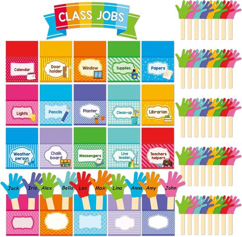 81 Piece Boho Rainbow Class Jobs Bulletin Board Boho Rainbow Themed Classroom Jobs Pocket Chart Set Teacher's Helper Chalkboard Decor Classroom Bulletin Board Set Wall Decoration for Back to School in Kuwait