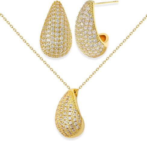 Teardrop Chunky Earrings for Women Tear Drop Necklaces Dupes Rhinestone Crystal Hoop Earring 18k Gold Plated Earrings Necklaces Jewelry Sets Water Drop Pendant Necklace Valentine Christmas Gift for Women Girl Mother Mom Lover in Saudi Arabia