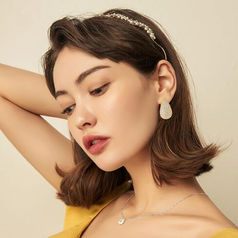 Teardrop Chunky Earrings for Women Tear Drop Necklaces Dupes Rhinestone Crystal Hoop Earring 18k Gold Plated Earrings Necklaces Jewelry Sets Water Drop Pendant Necklace Valentine Christmas Gift for Women Girl Mother Mom Lover in Saudi Arabia