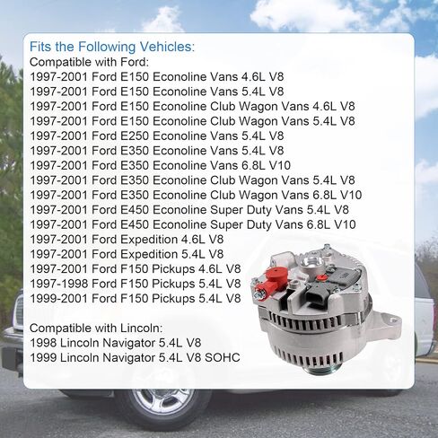 مولد كهربائي 130 أمبير متوافق مع 1997-2001 Ford E150 E250 E350 E450 Expedition F150 Pickups، 1998-1999 Lincoln Navigator 4.6L 5.4L يستبدل # 321-1772 334-2274 F75U-10300-CA in Saudi Arabia