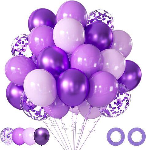 Purple Balloons Purple Confetti Balloon Set, 60Pcs 12Inch Metallic Chrome Purple Balloons Lavender Lilac Balloons Dark Purple Latex Balloons for Birthday Wedding Baby Shower Party Decoration in Saudi Arabia