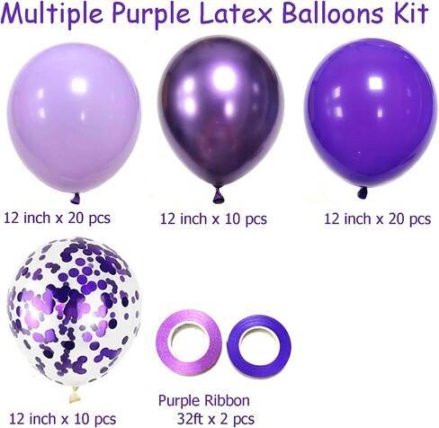 Purple Balloons Purple Confetti Balloon Set, 60Pcs 12Inch Metallic Chrome Purple Balloons Lavender Lilac Balloons Dark Purple Latex Balloons for Birthday Wedding Baby Shower Party Decoration in Saudi Arabia