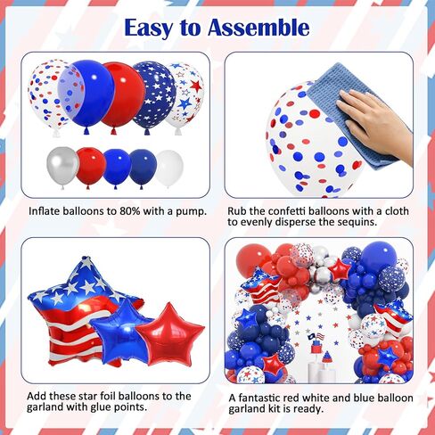 166 قطعة من البالونات باللونين الأحمر والأبيض والأزرق، مجموعة قوس جارلاند، ديكورات حفلات عيد العمال في الرابع من يوليو، بالونات نجمة العلم الوطني البحري للتخرج وحفلات استقبال المولود الجديد وحفلات البيسبول in Kuwait