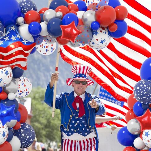 166 قطعة من البالونات باللونين الأحمر والأبيض والأزرق، مجموعة قوس جارلاند، ديكورات حفلات عيد العمال في الرابع من يوليو، بالونات نجمة العلم الوطني البحري للتخرج وحفلات استقبال المولود الجديد وحفلات البيسبول in Kuwait