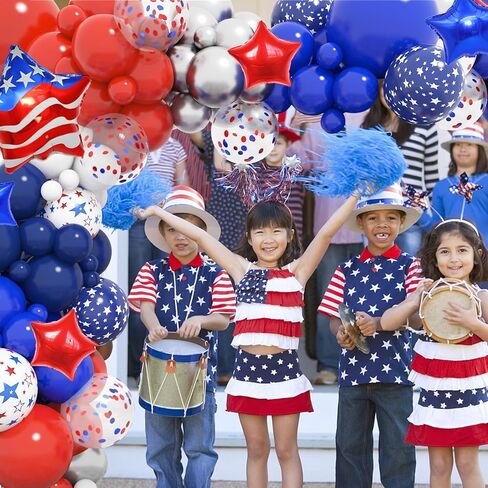 166 قطعة من البالونات باللونين الأحمر والأبيض والأزرق، مجموعة قوس جارلاند، ديكورات حفلات عيد العمال في الرابع من يوليو، بالونات نجمة العلم الوطني البحري للتخرج وحفلات استقبال المولود الجديد وحفلات البيسبول in Kuwait