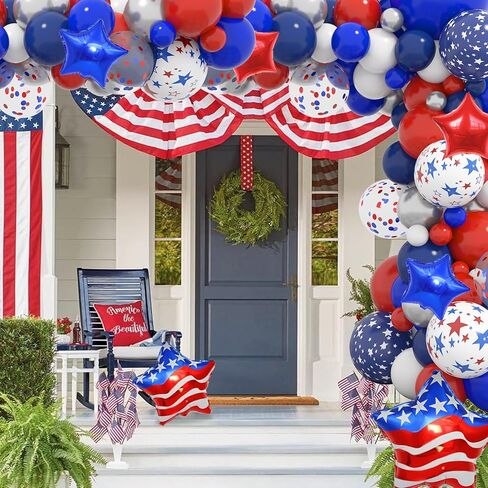 166 قطعة من البالونات باللونين الأحمر والأبيض والأزرق، مجموعة قوس جارلاند، ديكورات حفلات عيد العمال في الرابع من يوليو، بالونات نجمة العلم الوطني البحري للتخرج وحفلات استقبال المولود الجديد وحفلات البيسبول in Kuwait