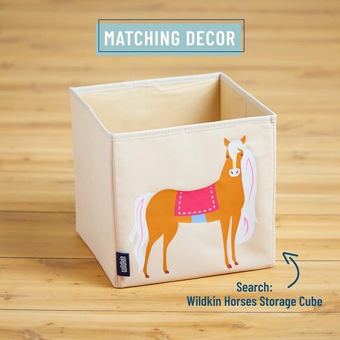 سلة الغسيل للأطفال من وايلدكين للأولاد والبنات، سلال من نسيج البوليستر 600 دينير قابلة للطي تتميز بمقبضين للحمل وقاعدة شبكية، مقاس 27 × 16 × 6.5 بوصة، أطفال زيتون (خيول) in Kuwait