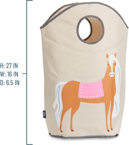 سلة الغسيل للأطفال من وايلدكين للأولاد والبنات، سلال من نسيج البوليستر 600 دينير قابلة للطي تتميز بمقبضين للحمل وقاعدة شبكية، مقاس 27 × 16 × 6.5 بوصة، أطفال زيتون (خيول) in Kuwait