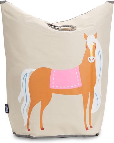 سلة الغسيل للأطفال من وايلدكين للأولاد والبنات، سلال من نسيج البوليستر 600 دينير قابلة للطي تتميز بمقبضين للحمل وقاعدة شبكية، مقاس 27 × 16 × 6.5 بوصة، أطفال زيتون (خيول) in Kuwait