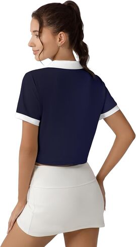 Workout Polo Shirts for Women Short Sleeve Crop Top Quick Dry Cropped Tennis Athletic Sports T-Shirts in Saudi Arabia