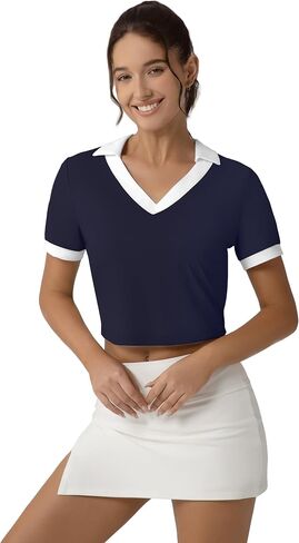 Workout Polo Shirts for Women Short Sleeve Crop Top Quick Dry Cropped Tennis Athletic Sports T-Shirts in Saudi Arabia