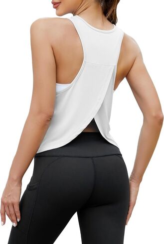 Bestisun Workout Tops for Women Split Back Cropped Yoga Athletic Sports Shirts in Saudi Arabia