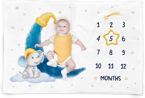 بطانية SANDJEST Baby Milestone - بطانية طفل شهرية للطفل الصبي والفتاة مقاس 60 × 40 - بطانيات حضانة حيوانات الغابة لصور حديثي الولادة - هدايا لديكور غرفة استحمام الطفل in Kuwait