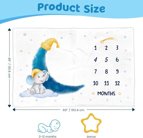 بطانية SANDJEST Baby Milestone - بطانية طفل شهرية للطفل الصبي والفتاة مقاس 60 × 40 - بطانيات حضانة حيوانات الغابة لصور حديثي الولادة - هدايا لديكور غرفة استحمام الطفل in Kuwait