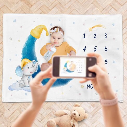بطانية SANDJEST Baby Milestone - بطانية طفل شهرية للطفل الصبي والفتاة مقاس 60 × 40 - بطانيات حضانة حيوانات الغابة لصور حديثي الولادة - هدايا لديكور غرفة استحمام الطفل in Kuwait