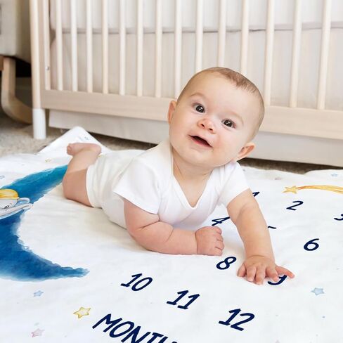 بطانية SANDJEST Baby Milestone - بطانية طفل شهرية للطفل الصبي والفتاة مقاس 60 × 40 - بطانيات حضانة حيوانات الغابة لصور حديثي الولادة - هدايا لديكور غرفة استحمام الطفل in Kuwait