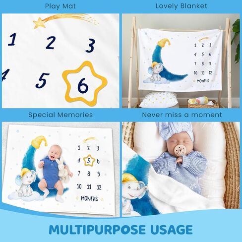 بطانية SANDJEST Baby Milestone - بطانية طفل شهرية للطفل الصبي والفتاة مقاس 60 × 40 - بطانيات حضانة حيوانات الغابة لصور حديثي الولادة - هدايا لديكور غرفة استحمام الطفل in Kuwait