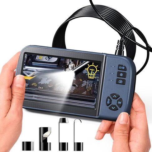 COBER Dual Lens Industrial Endoscope with 4.5" HD Screen, 7 LED Lights, and 16.4FT Semi-Rigid Cable - Waterproof Snake Inspection Camera with 32GB Card, Perfect for Industrial Use. in Saudi Arabia