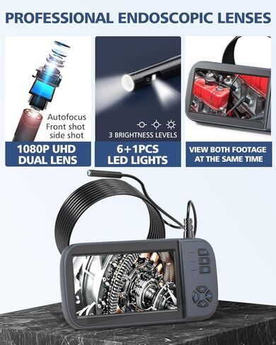 COBER Dual Lens Industrial Endoscope with 4.5" HD Screen, 7 LED Lights, and 16.4FT Semi-Rigid Cable - Waterproof Snake Inspection Camera with 32GB Card, Perfect for Industrial Use. in Saudi Arabia