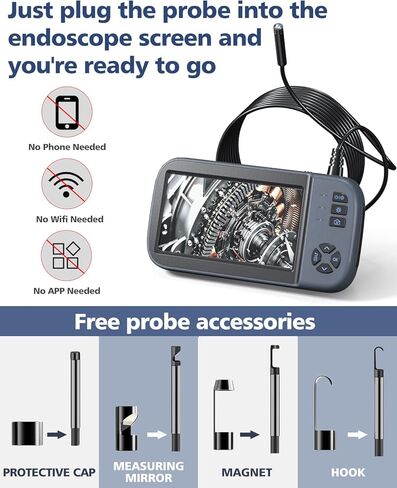 COBER Dual Lens Industrial Endoscope with 4.5" HD Screen, 7 LED Lights, and 16.4FT Semi-Rigid Cable - Waterproof Snake Inspection Camera with 32GB Card, Perfect for Industrial Use. in Saudi Arabia