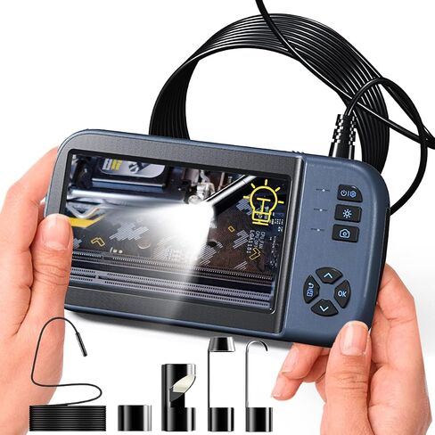 COBER Dual Lens Industrial Endoscope with 4.5" HD Screen, 7 LED Lights, and 16.4FT Semi-Rigid Cable - Waterproof Snake Inspection Camera with 32GB Card, Perfect for Industrial Use. in Saudi Arabia