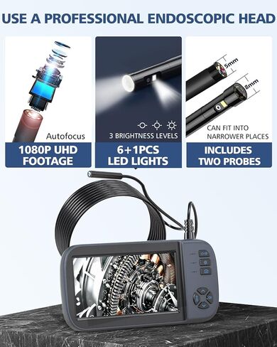 COBER Dual Lens Industrial Endoscope with 4.5" HD Screen, 7 LED Lights, and 16.4FT Semi-Rigid Cable - Waterproof Snake Inspection Camera with 32GB Card, Perfect for Industrial Use. in Saudi Arabia