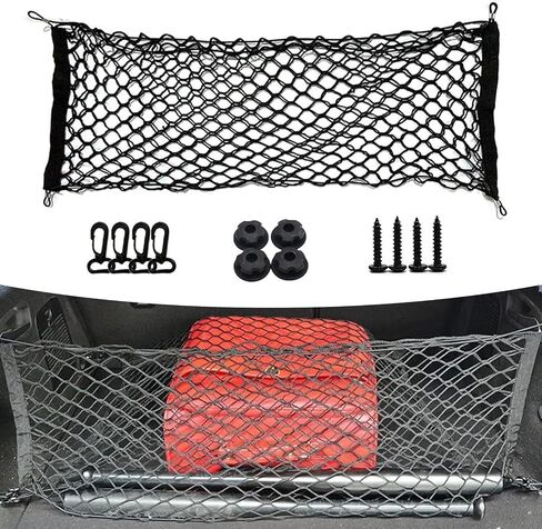 1 PC Car Trunk Luggage Net, 43.3" x 15.74" Adjustable Elastic Dual Layer Flat-Lay Storage Net with Installation Tool, Vehicle Organizer Accessories, Suitable for SUVs Cars RVs Trailers (Black) in Saudi Arabia