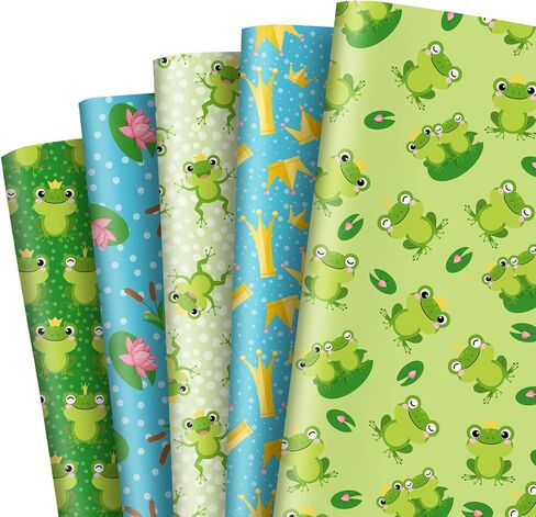JarThenaAMCS 10 Sheet Cute Frog Wrapping Paper -Not Roll- Lotus Leaf Lotus Flower Gift Wrap Paper Bulk Green Folded Flat DIY Craft Paper for Birthday Baby Shower, 19.7 x 27.6 In in Saudi Arabia
