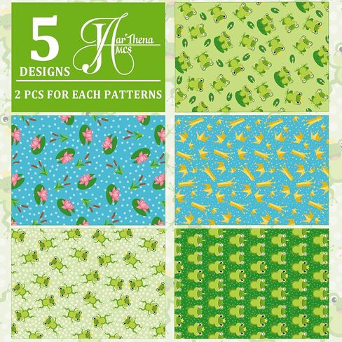 JarThenaAMCS 10 Sheet Cute Frog Wrapping Paper -Not Roll- Lotus Leaf Lotus Flower Gift Wrap Paper Bulk Green Folded Flat DIY Craft Paper for Birthday Baby Shower, 19.7 x 27.6 In in Saudi Arabia