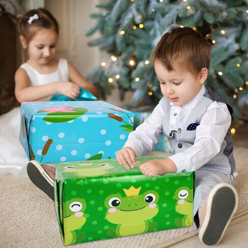JarThenaAMCS 10 Sheet Cute Frog Wrapping Paper -Not Roll- Lotus Leaf Lotus Flower Gift Wrap Paper Bulk Green Folded Flat DIY Craft Paper for Birthday Baby Shower, 19.7 x 27.6 In in Saudi Arabia