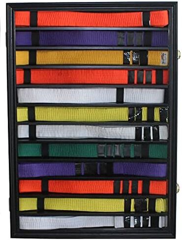 12 Rows Karate Taekwondo Martial Art Belts Display Case Wall Cabinet Frame, Prevent Dust (Black Finish) in Saudi Arabia