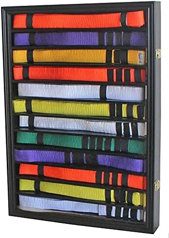 12 Rows Karate Taekwondo Martial Art Belts Display Case Wall Cabinet Frame, Prevent Dust (Black Finish) in Saudi Arabia