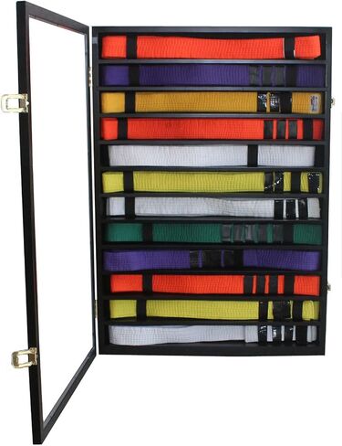 12 Rows Karate Taekwondo Martial Art Belts Display Case Wall Cabinet Frame, Prevent Dust (Black Finish) in Saudi Arabia