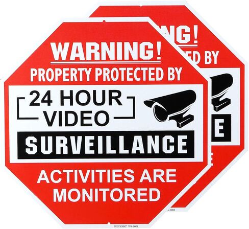 Video Surveillance Sign 2 Pack, Aluminum No Trespassing Metal Reflective Warning Sign, UV Protected and Waterproof, Indoor or Outdoor Use for Home Business CCTV Security Camera, 12×12 inches in Saudi Arabia