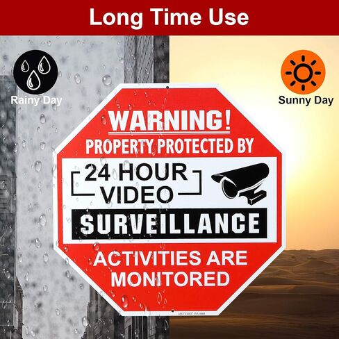Video Surveillance Sign 2 Pack, Aluminum No Trespassing Metal Reflective Warning Sign, UV Protected and Waterproof, Indoor or Outdoor Use for Home Business CCTV Security Camera, 12×12 inches in Saudi Arabia