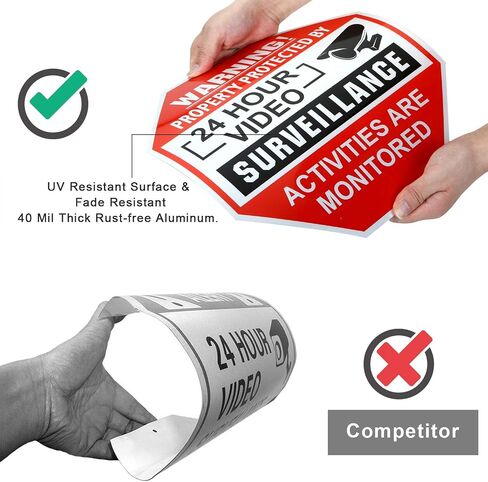 Video Surveillance Sign 2 Pack, Aluminum No Trespassing Metal Reflective Warning Sign, UV Protected and Waterproof, Indoor or Outdoor Use for Home Business CCTV Security Camera, 12×12 inches in Saudi Arabia