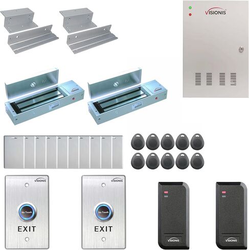 Visionis FPC-6136 التحكم في الوصول ببابين لـ Inswing Electric 1200lbs Mag Lock Time Attendance TCP/IP Wiegand Controller Box، قارئ بطاقات أسود داخلي/خارجي، برنامج + مجموعة 20.000 مستخدم in Saudi Arabia