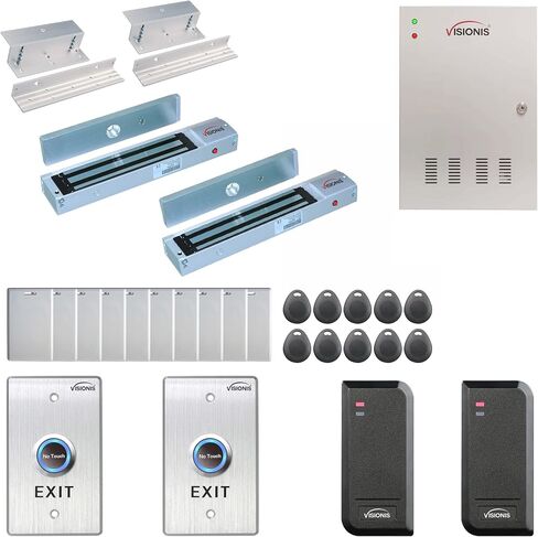 Visionis FPC-6136 التحكم في الوصول ببابين لـ Inswing Electric 1200lbs Mag Lock Time Attendance TCP/IP Wiegand Controller Box، قارئ بطاقات أسود داخلي/خارجي، برنامج + مجموعة 20.000 مستخدم in Saudi Arabia