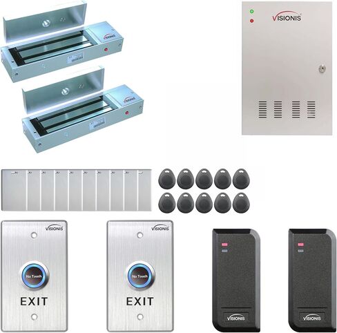 Visionis FPC-6136 التحكم في الوصول ببابين لـ Inswing Electric 1200lbs Mag Lock Time Attendance TCP/IP Wiegand Controller Box، قارئ بطاقات أسود داخلي/خارجي، برنامج + مجموعة 20.000 مستخدم in Saudi Arabia