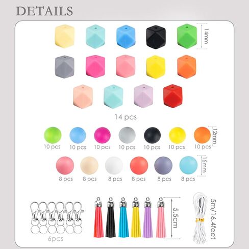 Morningisland 145 قطعة من الخرز السيليكون لمجموعة صنع سلسلة المفاتيح، مقاسات متعددة وخرز سيليكون ملون خرز مطاطي كبير لقلادة DIY وسوار وقلادة مجوهرات، MI-US-111M1P1 in Kuwait