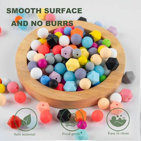 Morningisland 145 قطعة من الخرز السيليكون لمجموعة صنع سلسلة المفاتيح، مقاسات متعددة وخرز سيليكون ملون خرز مطاطي كبير لقلادة DIY وسوار وقلادة مجوهرات، MI-US-111M1P1 in Kuwait