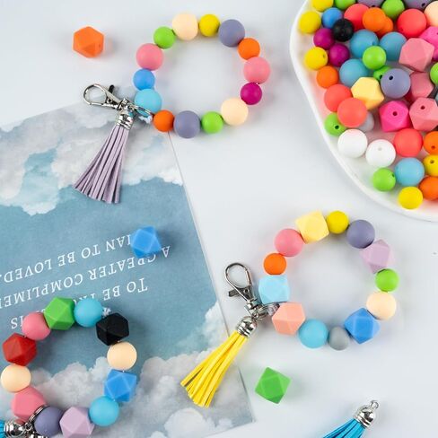 Morningisland 145 قطعة من الخرز السيليكون لمجموعة صنع سلسلة المفاتيح، مقاسات متعددة وخرز سيليكون ملون خرز مطاطي كبير لقلادة DIY وسوار وقلادة مجوهرات، MI-US-111M1P1 in Kuwait