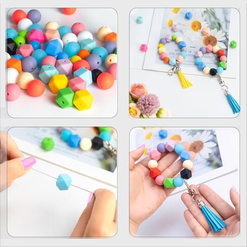 Morningisland 145 قطعة من الخرز السيليكون لمجموعة صنع سلسلة المفاتيح، مقاسات متعددة وخرز سيليكون ملون خرز مطاطي كبير لقلادة DIY وسوار وقلادة مجوهرات، MI-US-111M1P1 in Kuwait