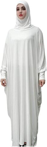 Women's Solid Muslim One-Piece Prayer Dress Muslim Abaya Dress Islamic Maxi Abaya Kaftan with Hijab Full Length Dress in Saudi Arabia