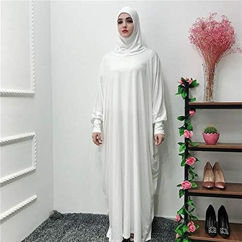 Women's Solid Muslim One-Piece Prayer Dress Muslim Abaya Dress Islamic Maxi Abaya Kaftan with Hijab Full Length Dress in Saudi Arabia