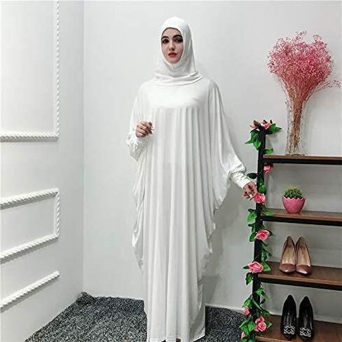 Women's Solid Muslim One-Piece Prayer Dress Muslim Abaya Dress Islamic Maxi Abaya Kaftan with Hijab Full Length Dress in Saudi Arabia