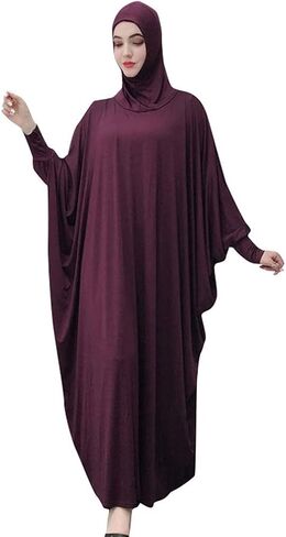 Women's Solid Muslim One-Piece Prayer Dress Muslim Abaya Dress Islamic Maxi Abaya Kaftan with Hijab Full Length Dress in Saudi Arabia