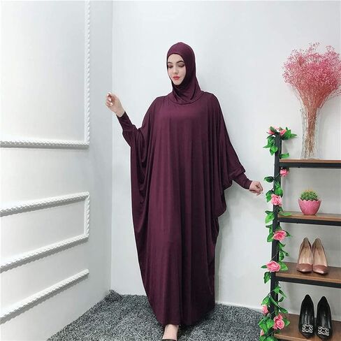 Women's Solid Muslim One-Piece Prayer Dress Muslim Abaya Dress Islamic Maxi Abaya Kaftan with Hijab Full Length Dress in Saudi Arabia